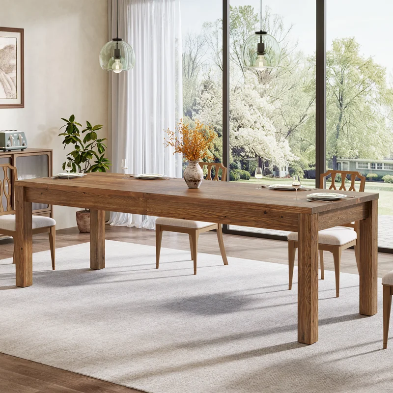 78.7 Inches Extra Long Dining Table Solid Wood 2-Person Desk, Double Workstation Home Offices, Living Rooms, Restaurants, Brown
