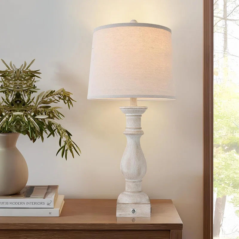Vintage Farmhouse Table Lamps Set Of 2 With USB Ports And Outlets, Touch Dimmable Desk Lamp, Resin Nightstand Light For Bedroom, Living Room, Office, Dining Room, End Table, Reading Light