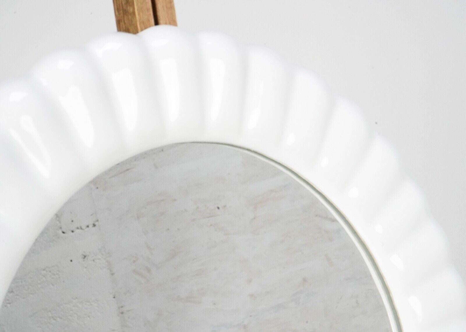 Vintage White Ceramic Wall Mirror with Scalloped Edge, Bathroom Bedroom Mirror