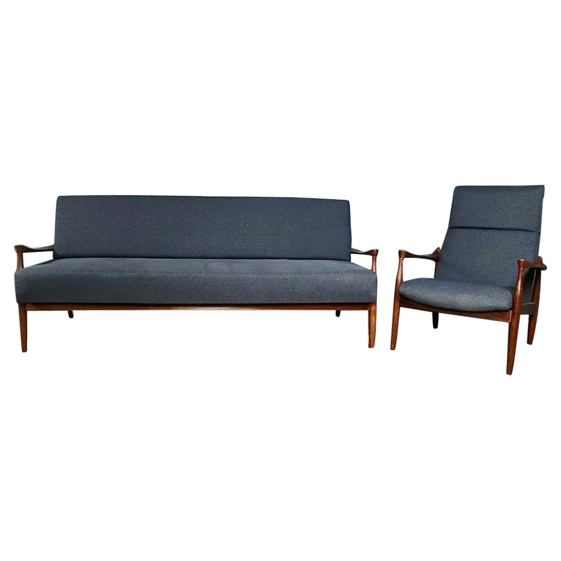 Mid Century Kofod Larsen G Plan Danish Range Afromosia 6249 Lounge Chair and 6244 Sofa Bed