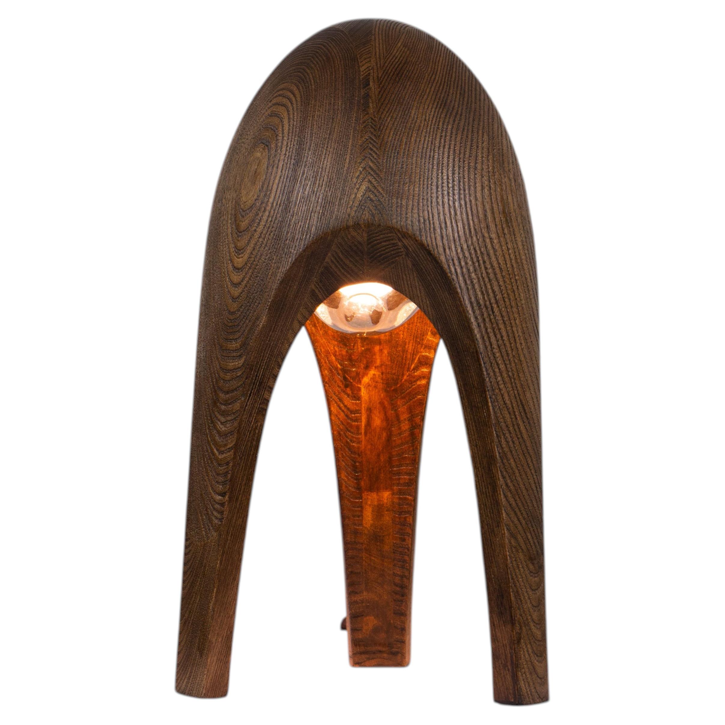 Solid Wood Table Lamp Mid-Century Modern Sculpted Lighting Living Room, Guardian