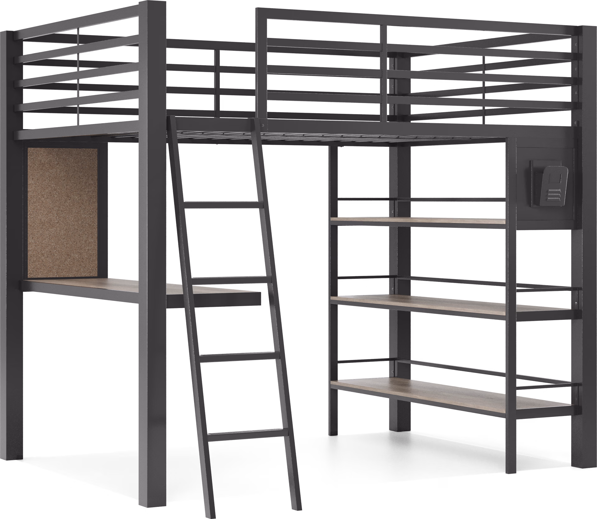Kids Colefax Avenue Dark Gray Full Loft Bed with Desk and Bookcase