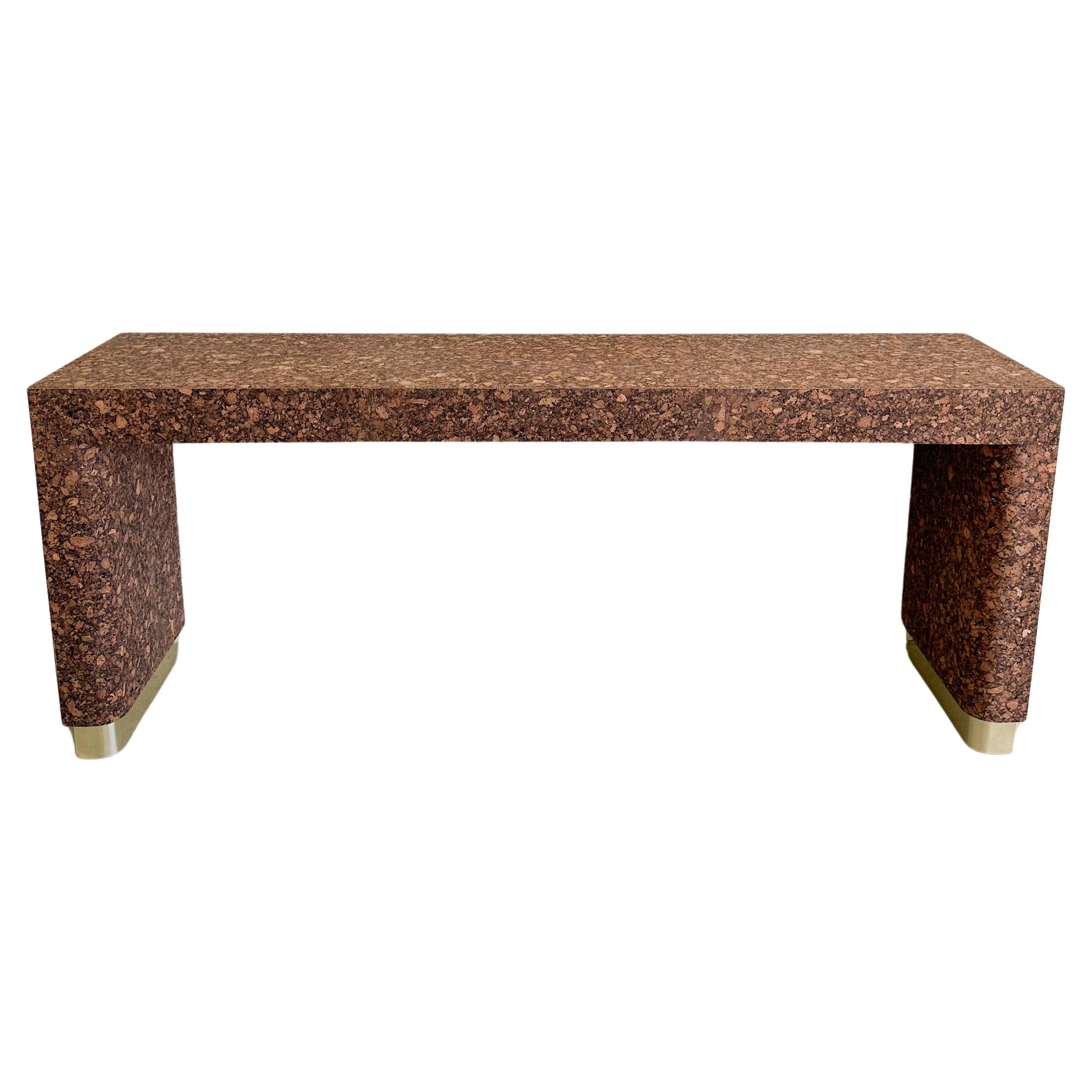 Vintage Cork And Brass Console Sofa Table Entryway Table MCM