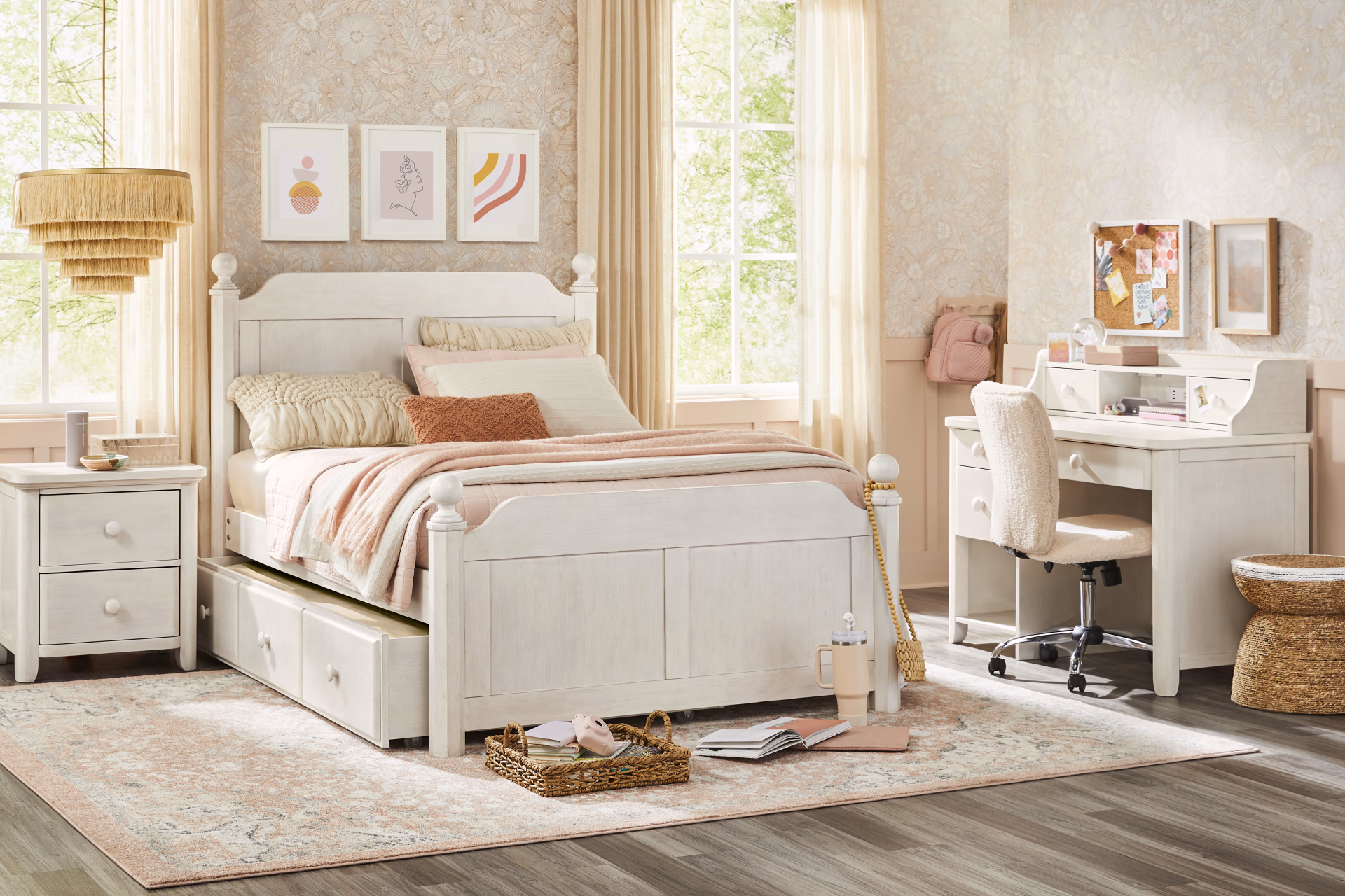 Kids South Bend Washed White Full Poster Bedroom